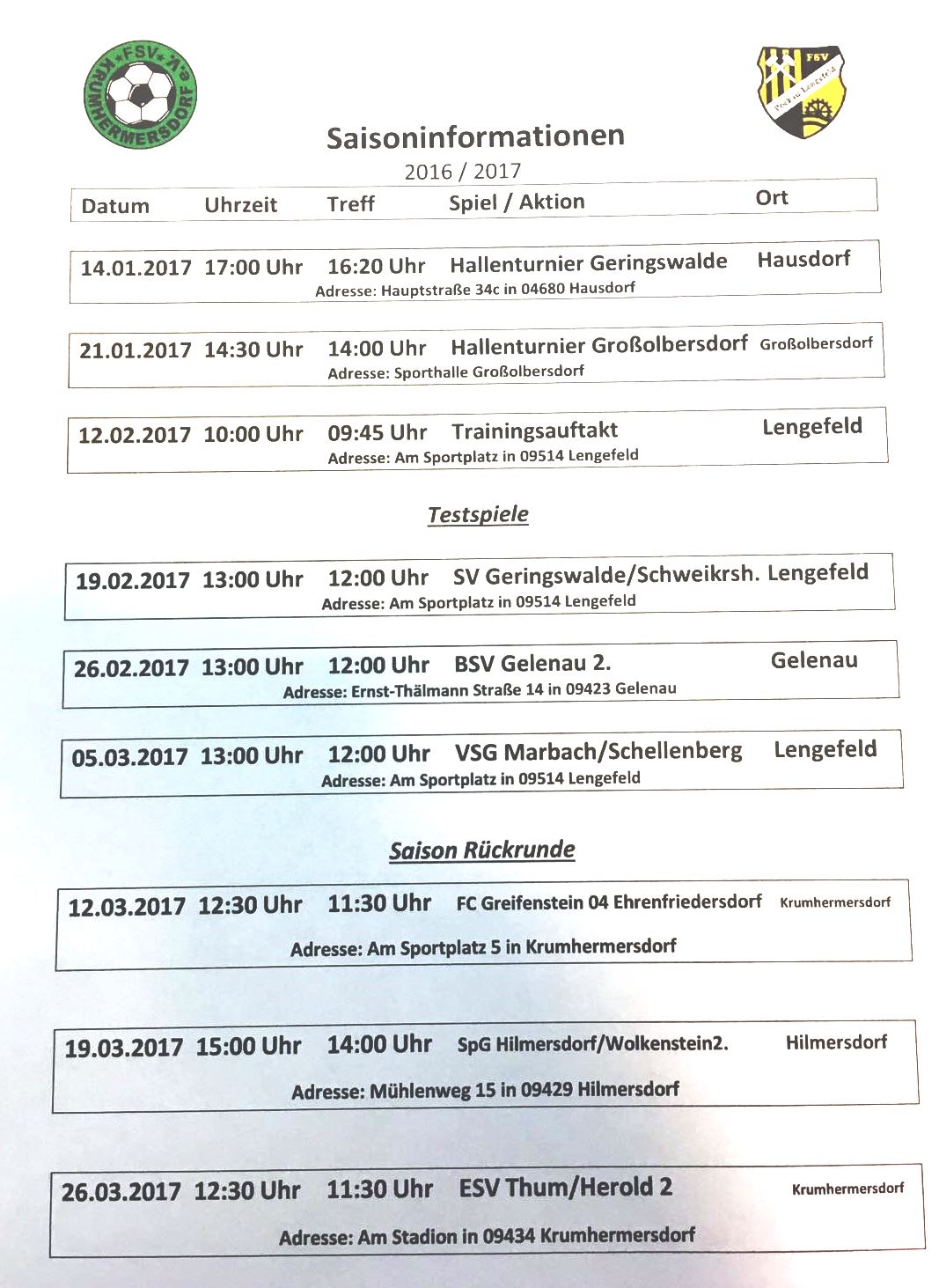 Vorbereitung 2.Mannschaft